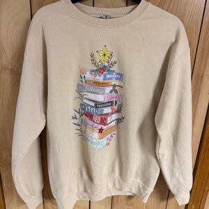Taylor Swift Music Albums as Books Sweatshirt Beige Womens Size M Gildan Brand